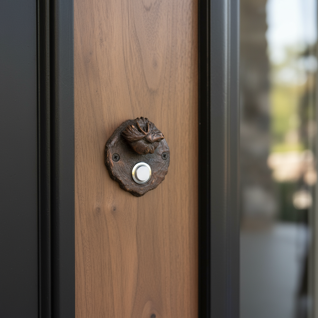 Bronze log end doorbell with moose head