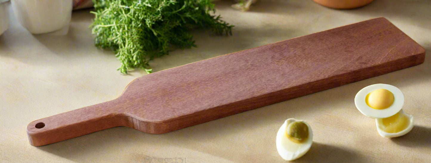 This wood cutting board can be used to display bread, cheese, deli meats, etc.