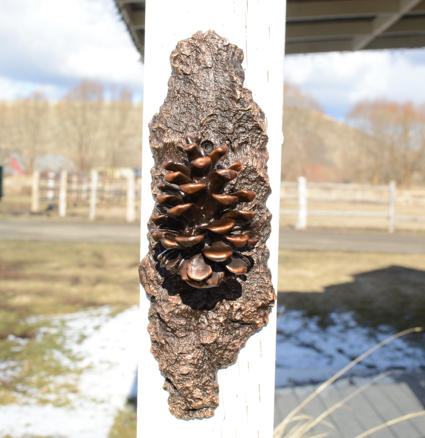 Door Knocker-Ponderosa Cone W/10″ Base | Timber Bronze | Oregon
