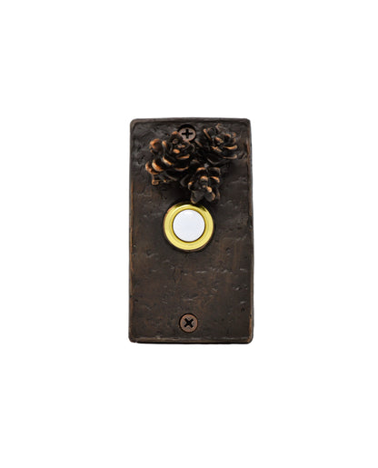 Rectangular Bronze doorbell with three Hemlock pines cones