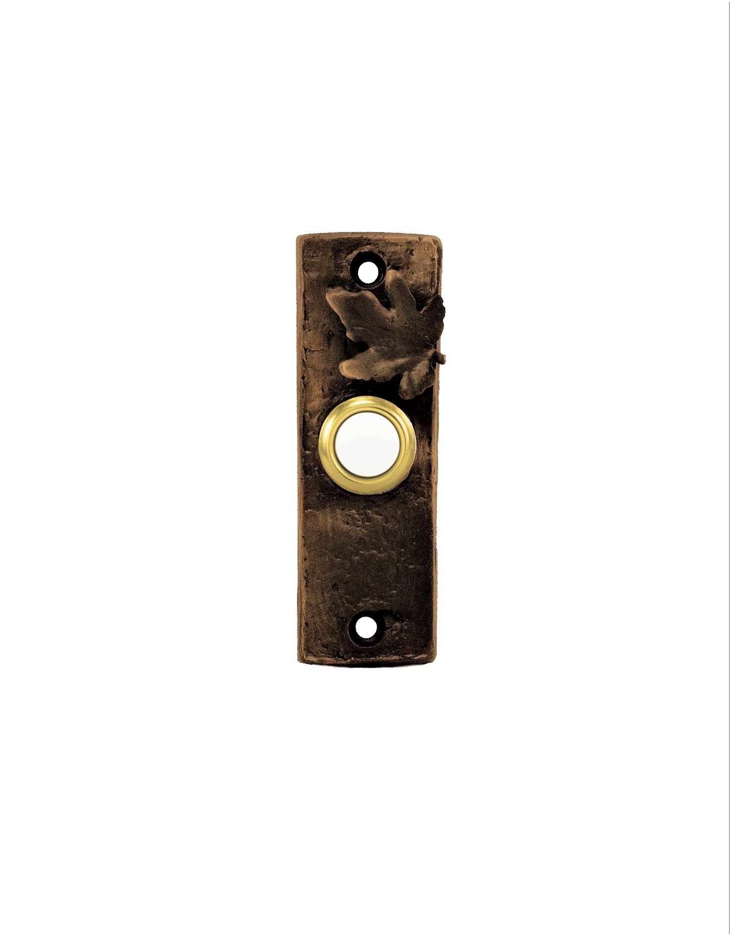 Rustic slim doorbell - solid bronze - maple leaf decoration