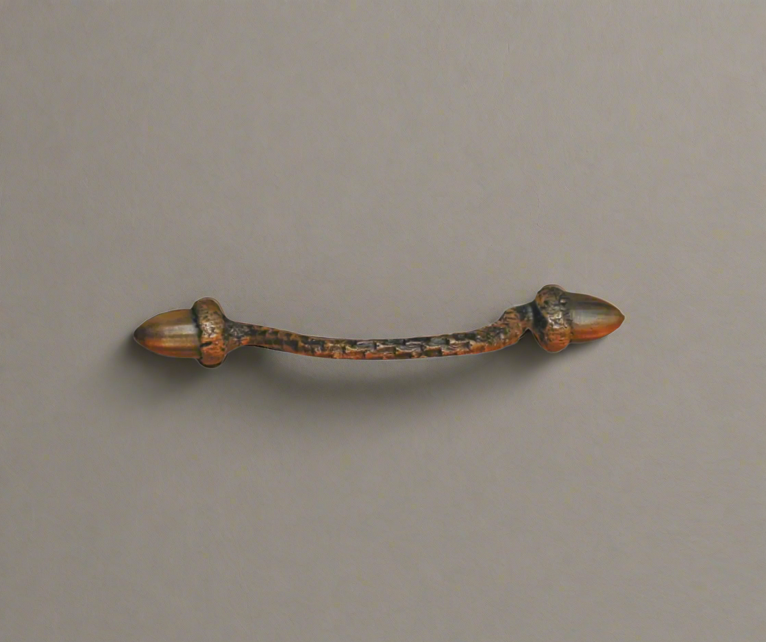 4" solid bronze branch handle with 2 horizontal acorns. Traditional patina has red undertones.a