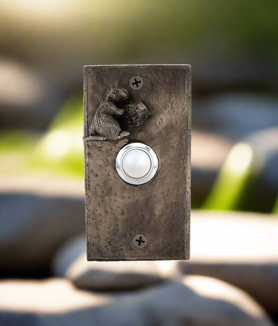 Bronze doorbell, rectangular shape with beaver