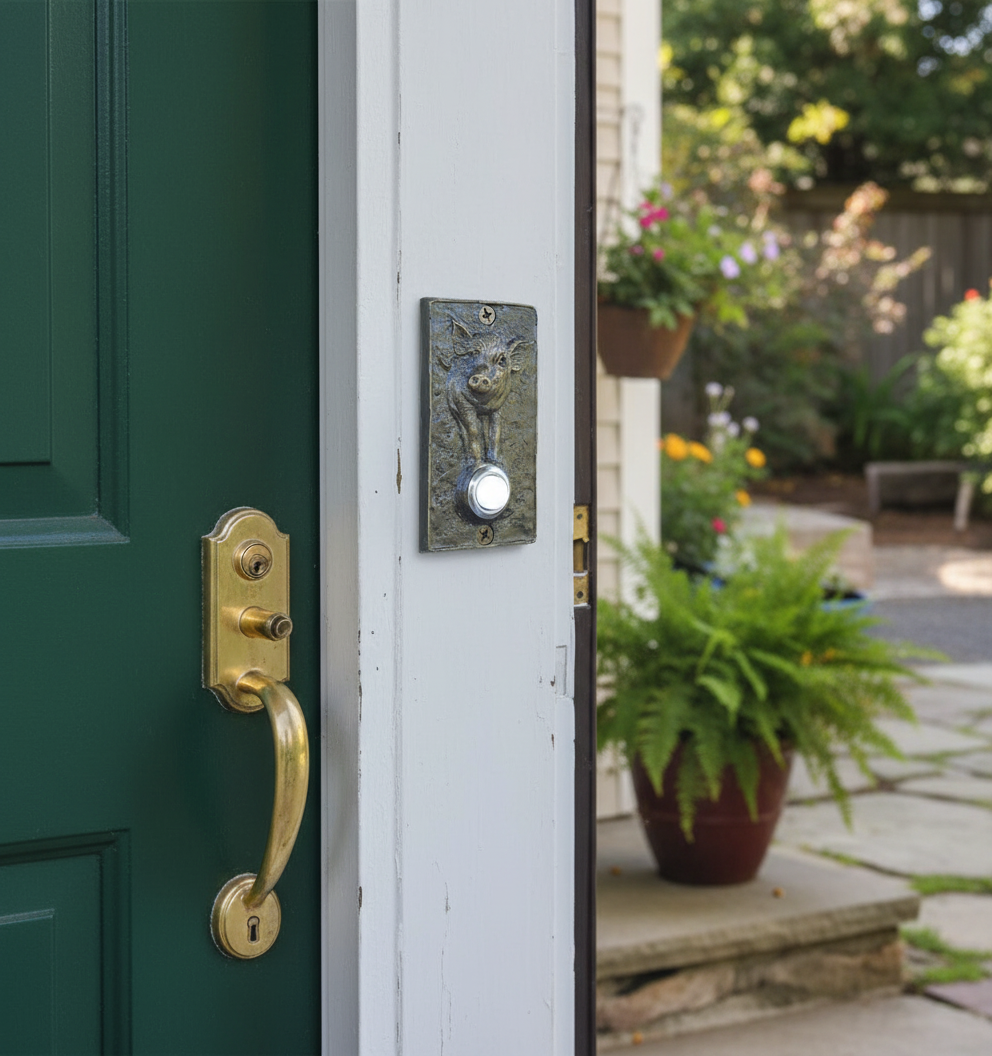 Bronze rectangle pig doorbell
