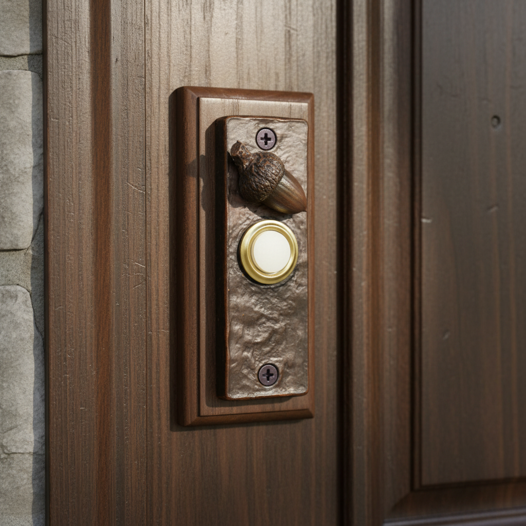 Slim bronze doorbell with bronze acorn
