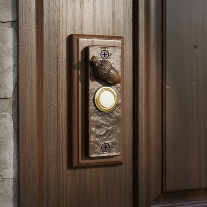 Slim bronze doorbell with bronze acorn