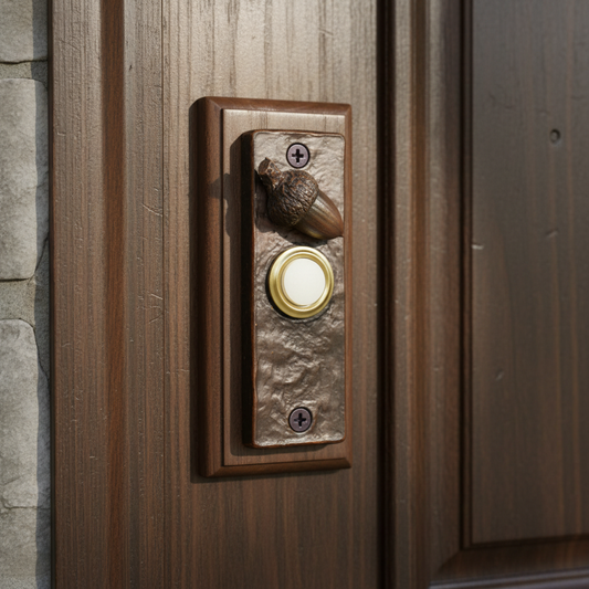 Slim bronze doorbell with bronze acorn