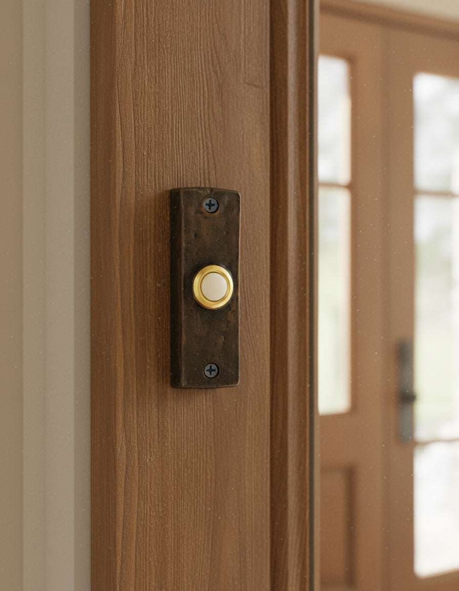 Slim rectangle bronze doorbell