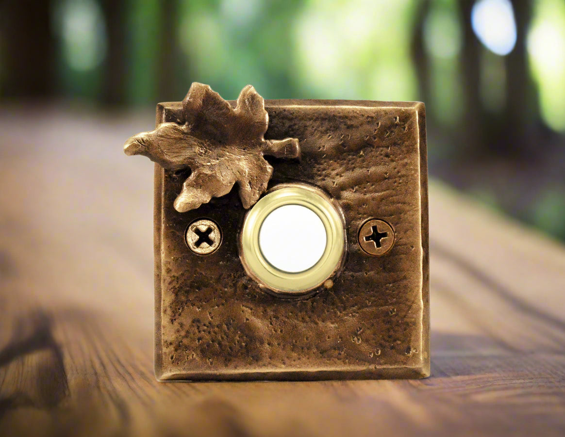 Square Maple Leaf Doorbell | Bronze Rustic Doorbell – Timber Bronze