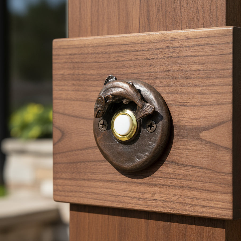 Bronze round doorbell with bronze fish
