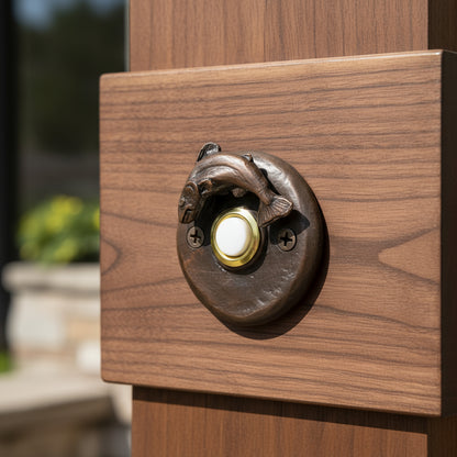 Bronze round doorbell with bronze fish