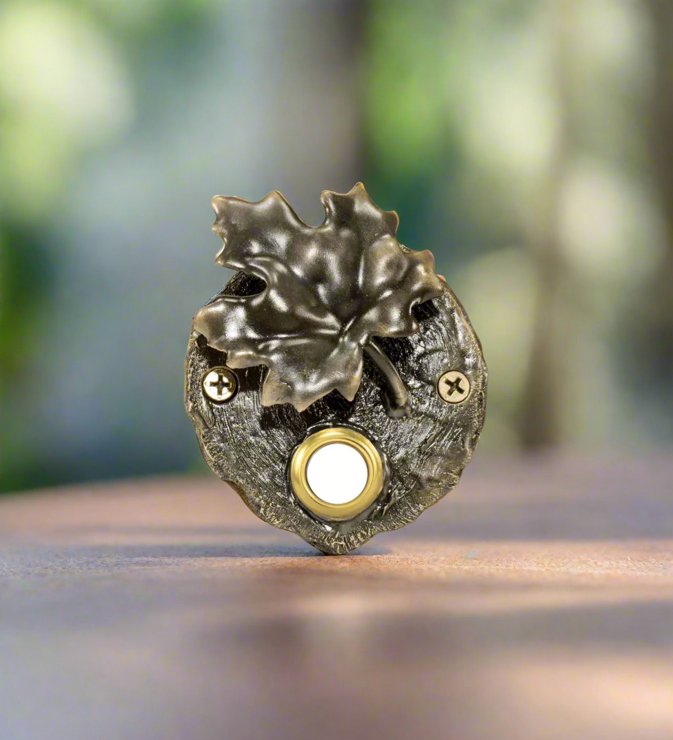 Log End Maple Leaf Doorbell - Rustic Bronze Doorbell – timber bronze 53 ...