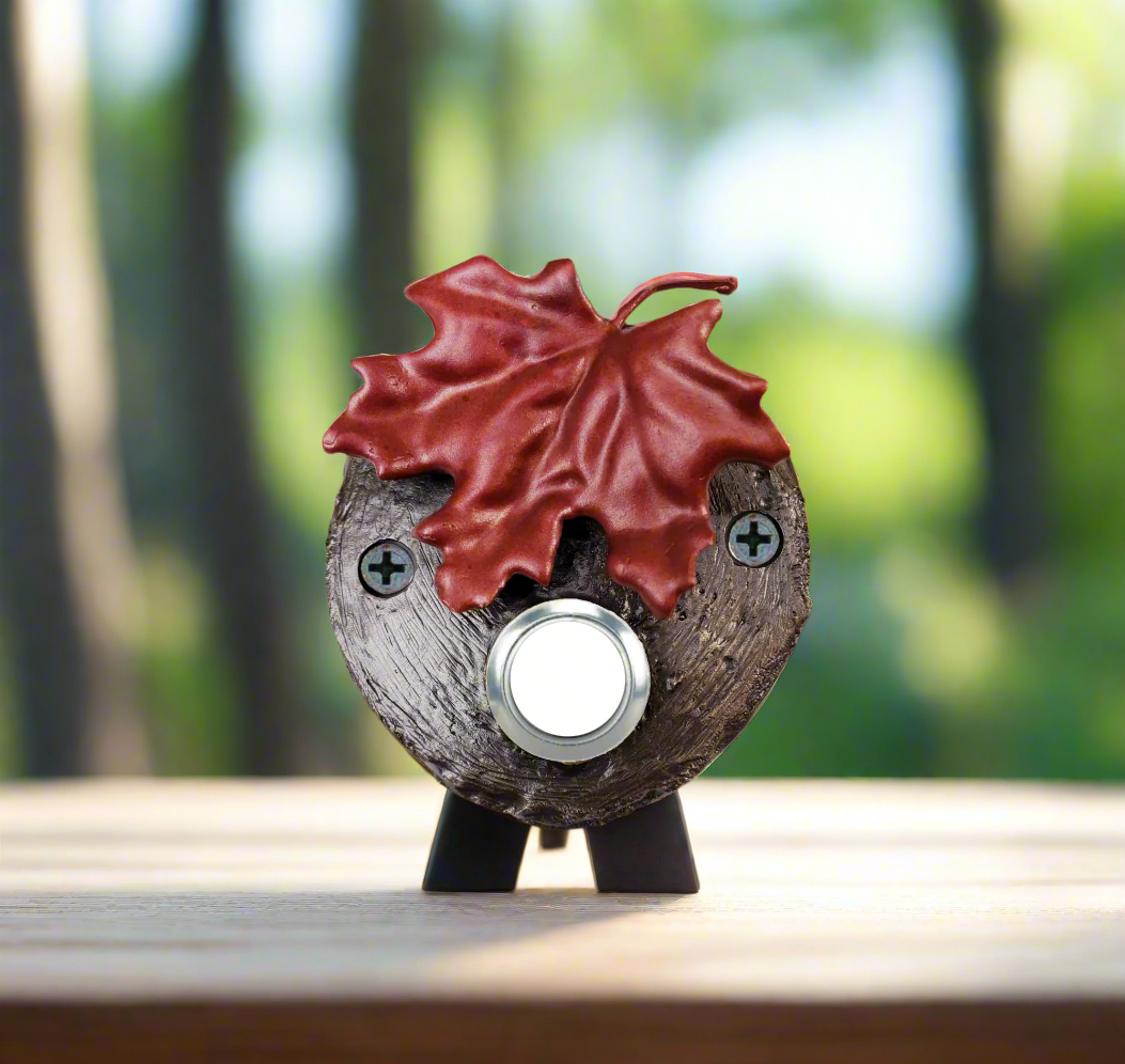 Log End Maple Leaf Doorbell | Rustic Doorbell – Timber Bronze