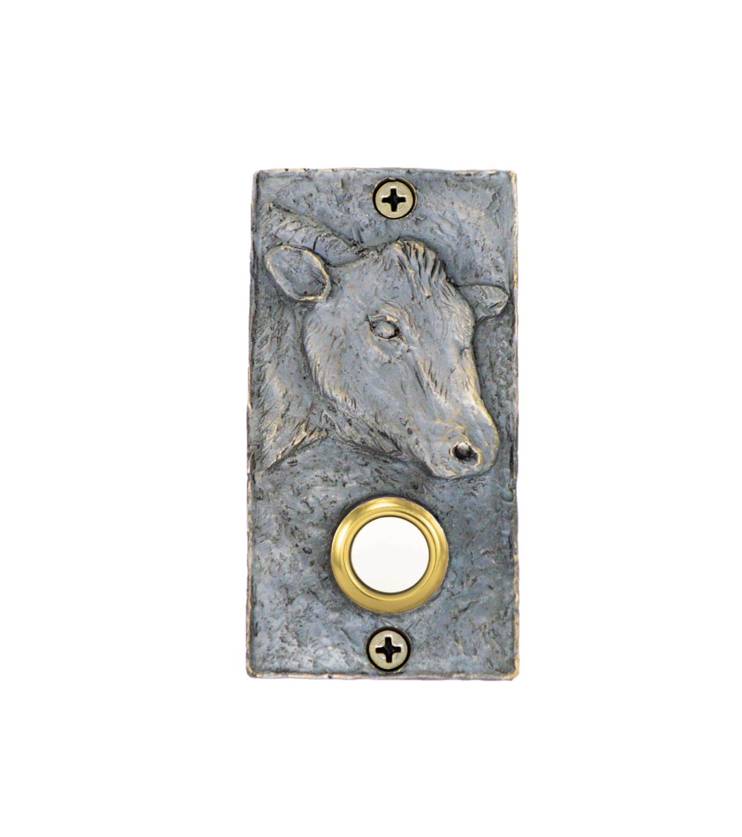 Rectangular Bronze Cow Doorbell - bright patina