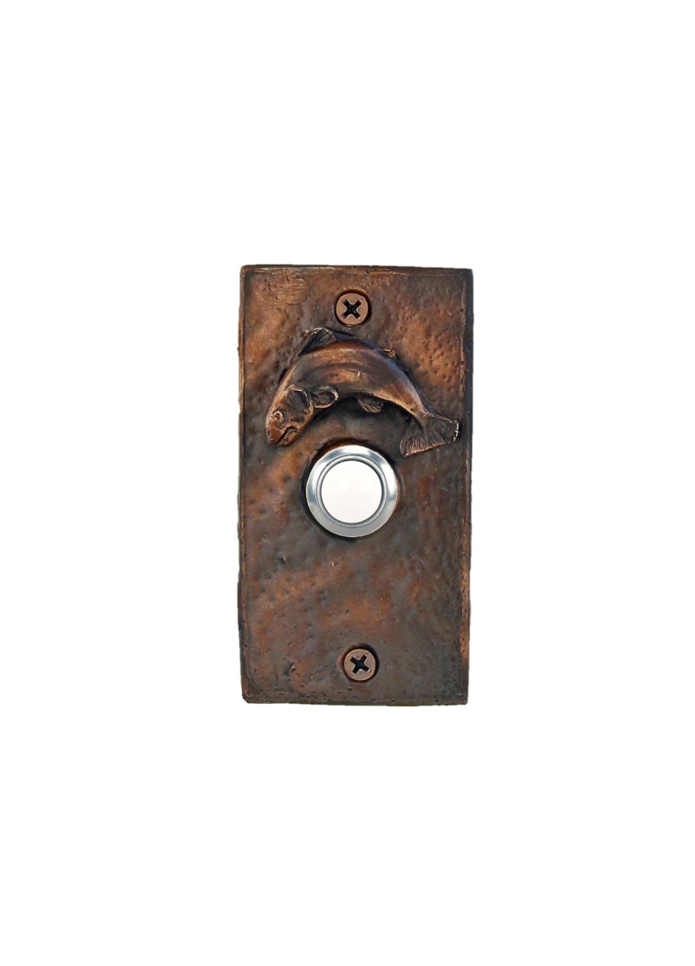 Rustic Bronze Trout Doorbell - Rectangular shape, traditional patina