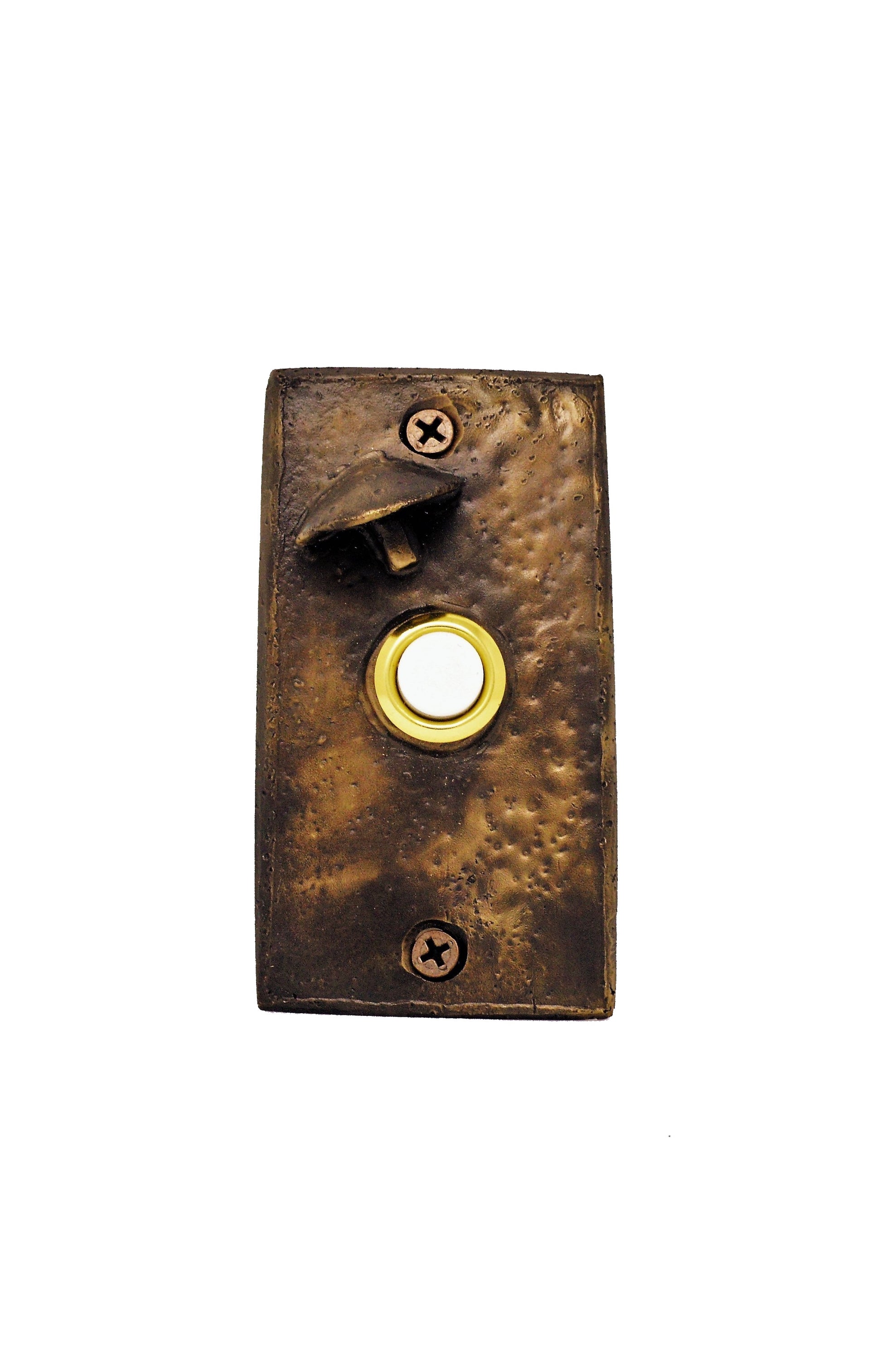 Rectangular toadstool mushroom doorbell - solid bronze - traditional patina