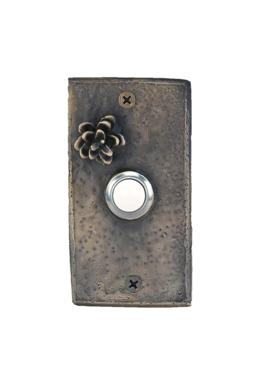 Rectangular Western Hemlock Pine Cone Doorbell - solid Bronze