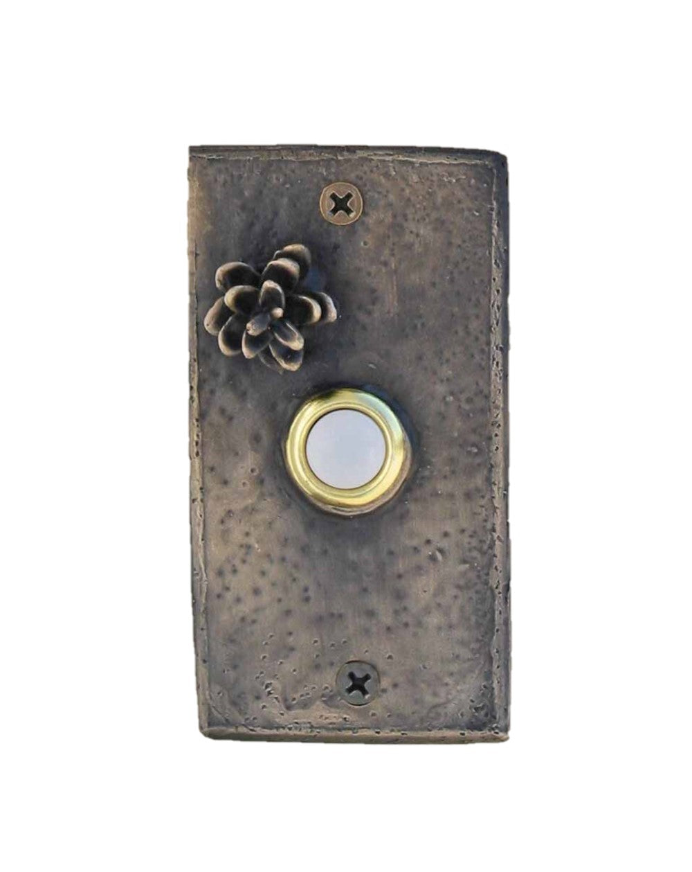Rectangular Western Hemlock Pine Cone Doorbell - solid Bronze