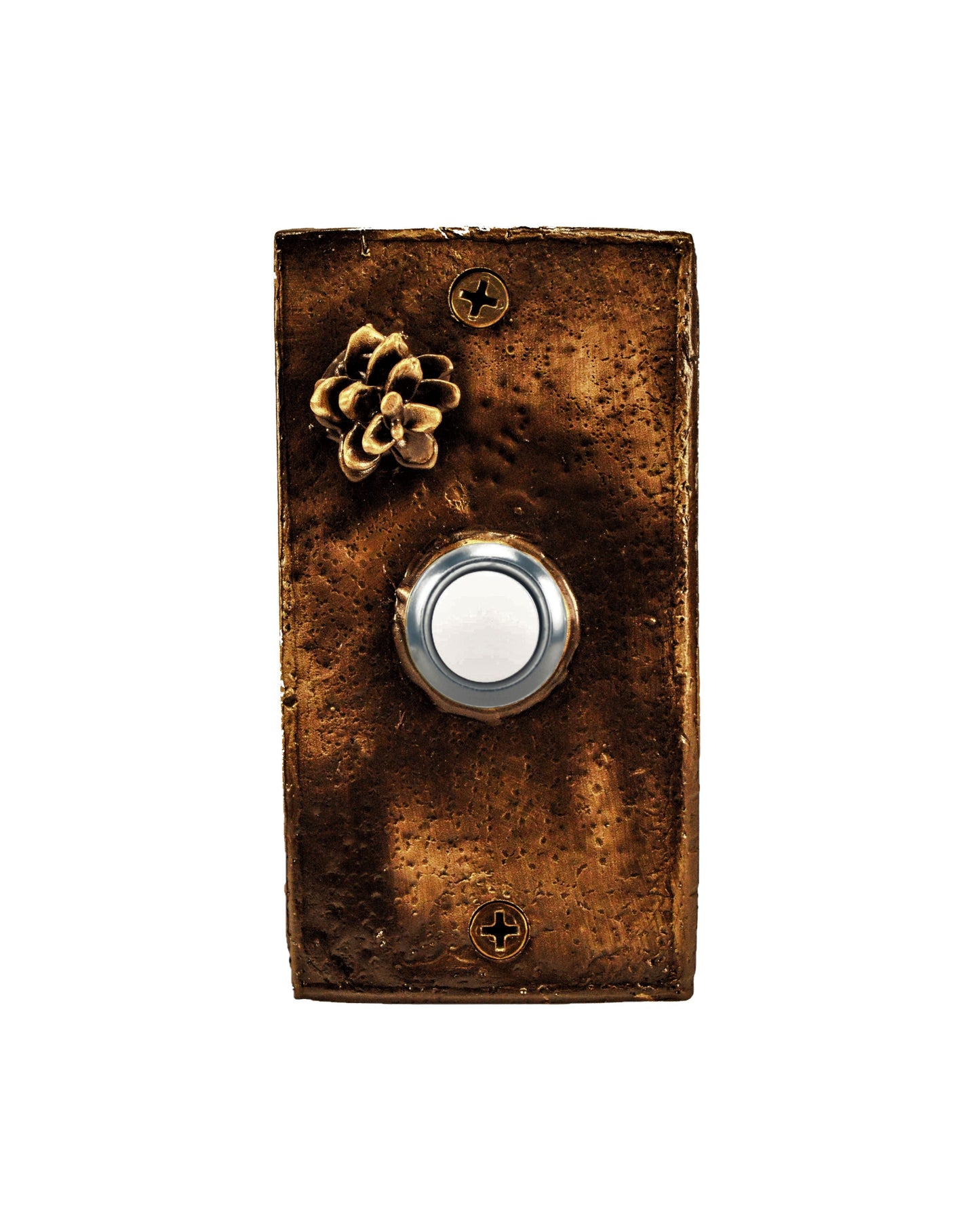 Rectangular Western Hemlock Pine Cone Doorbell - solid Bronze - traditional patina