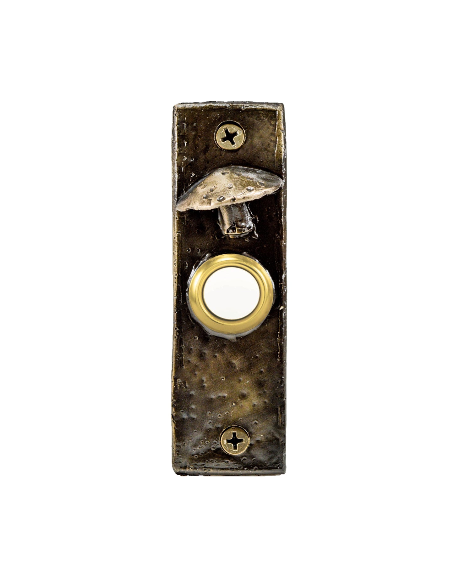 Slim rustic bronze toadstool mushroom doorbell