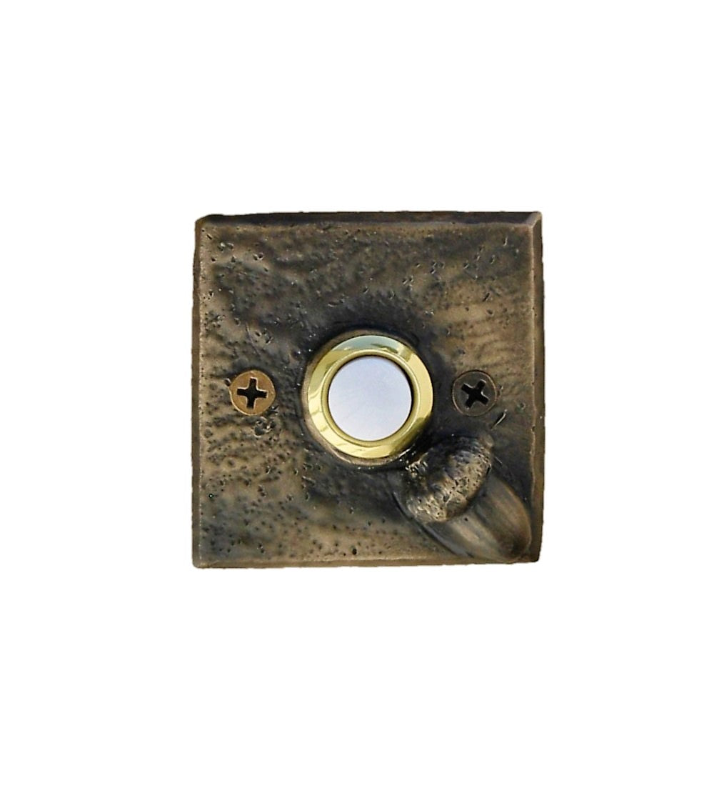 Square bronze doorbell plate with acorn