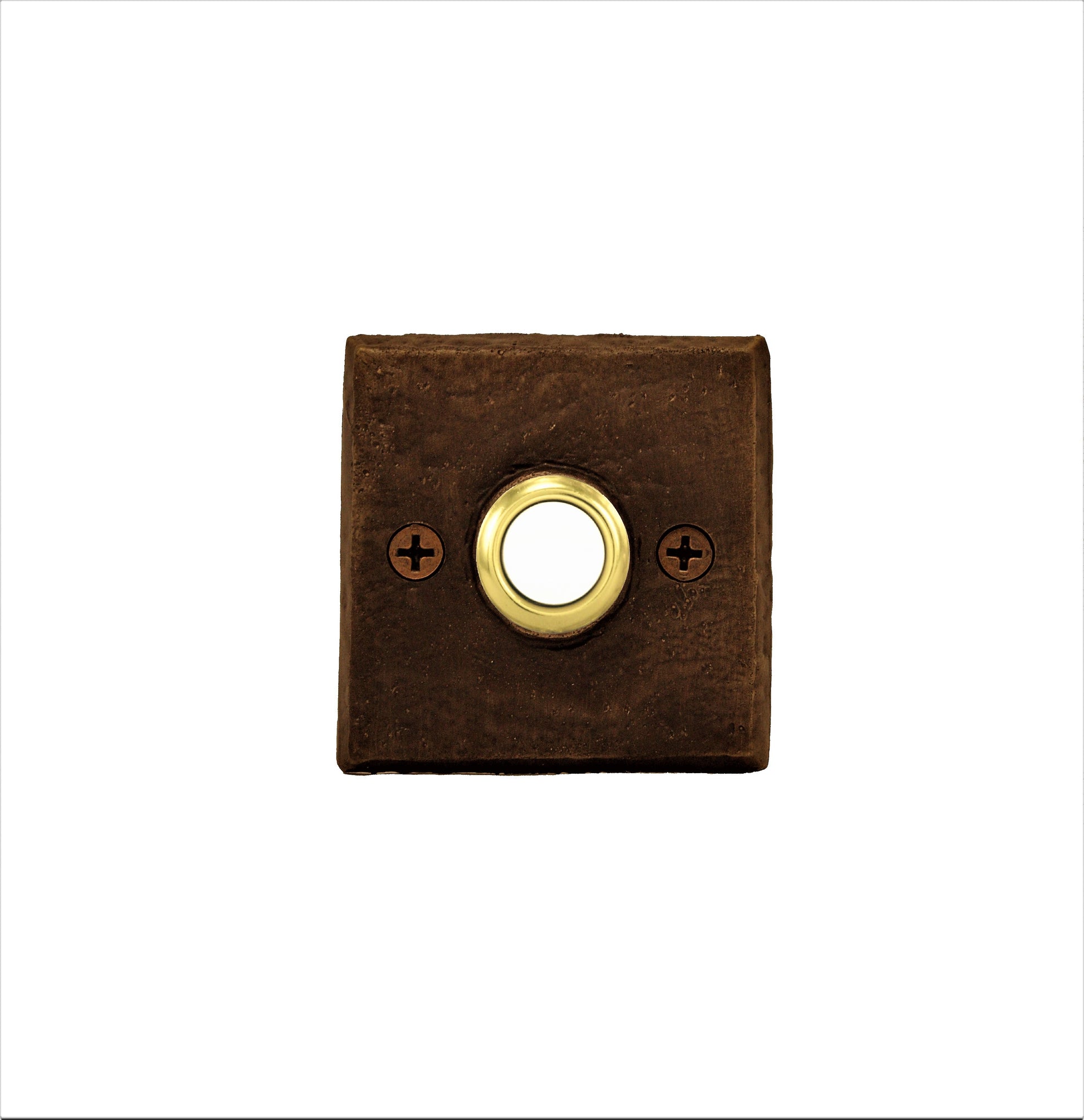 Square bronze doorbell with patina
