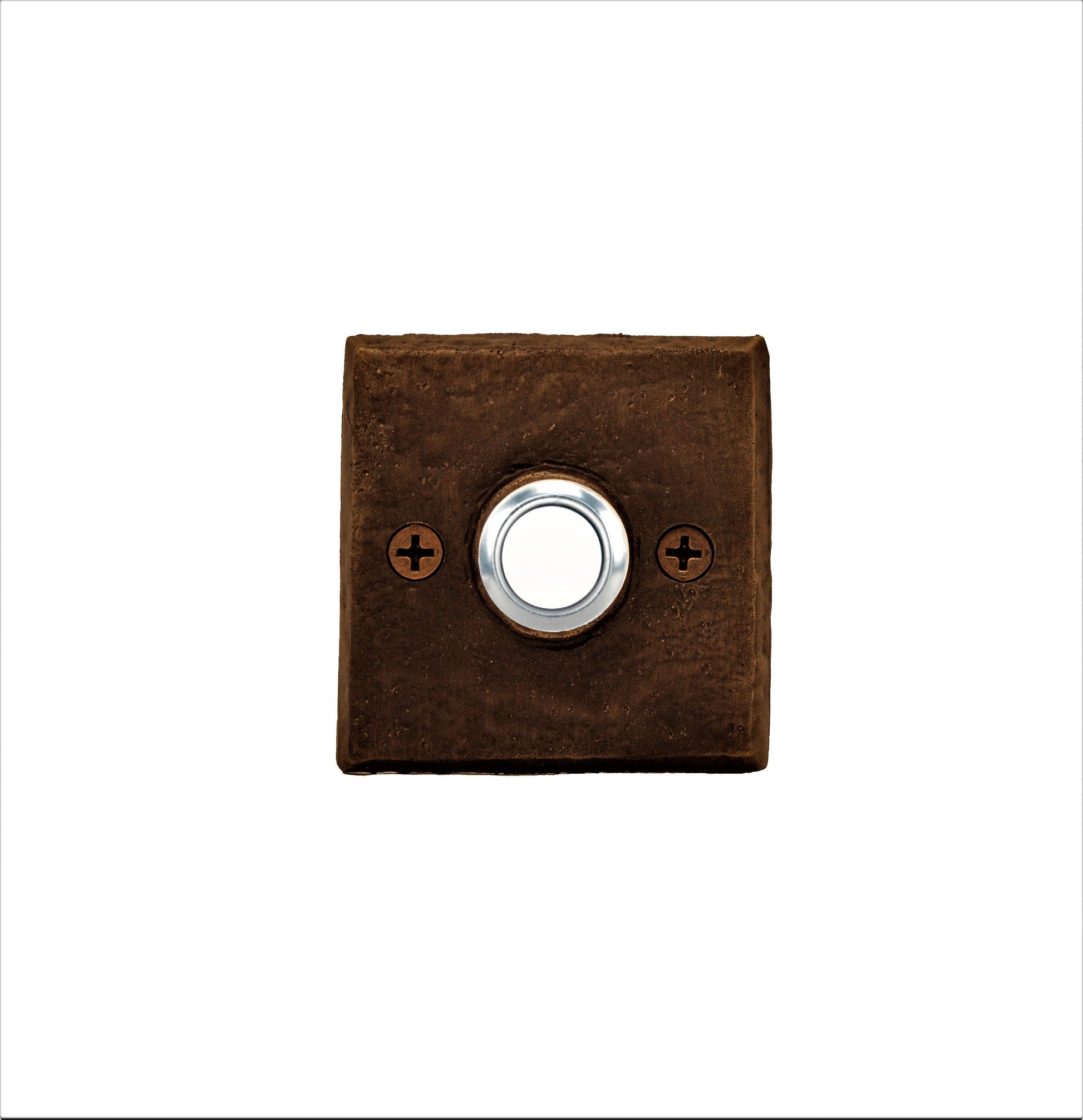 Classic square bronze doorbell with patina