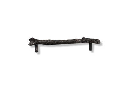 Bronze, rustic, willow branch appliance or cabinet handle. Side view, 8 inches, basic patina (golden brown hues).