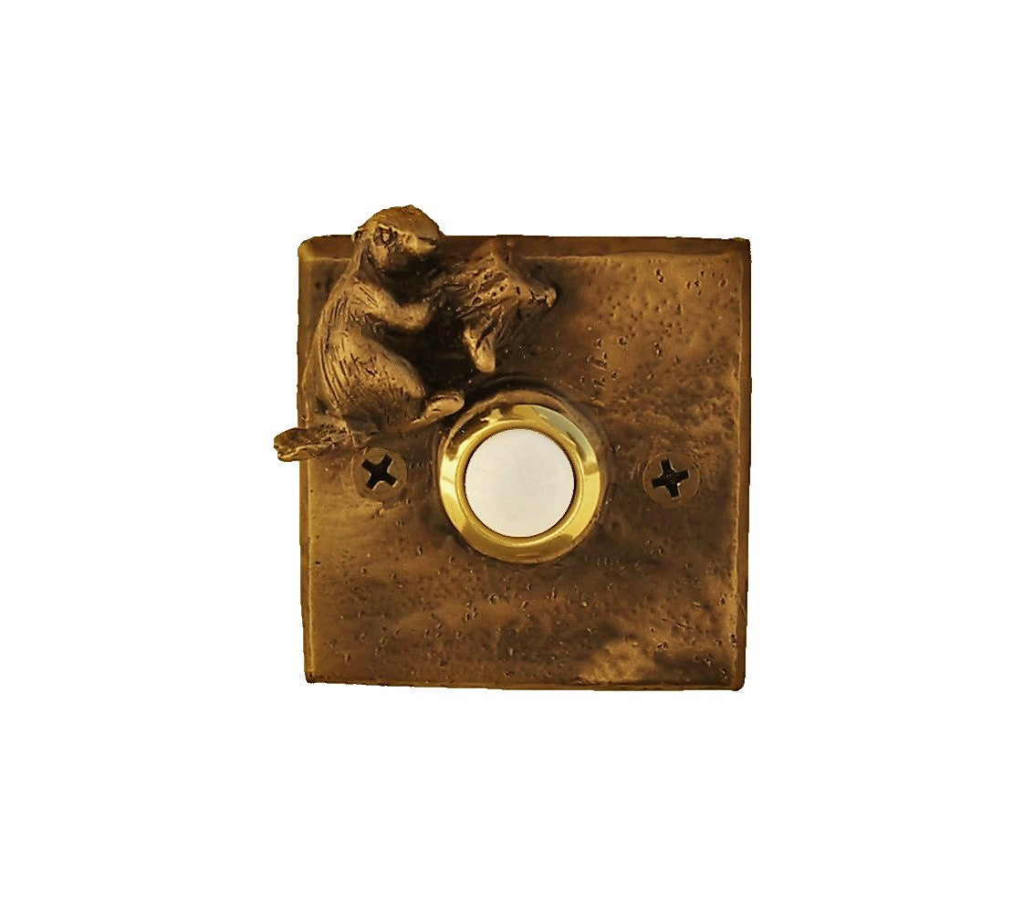 Sqaure rustic doorbell plate with beaver gnawing on a branch - patina