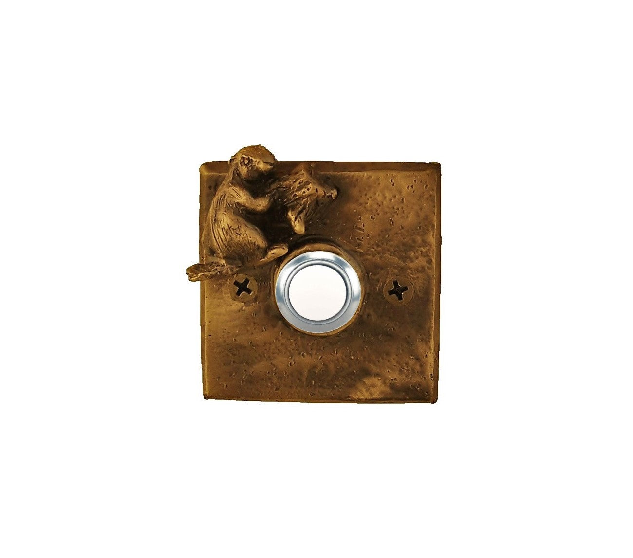Sqaure rustic doorbell plate with beaver gnawing on a branch - traditional patina
