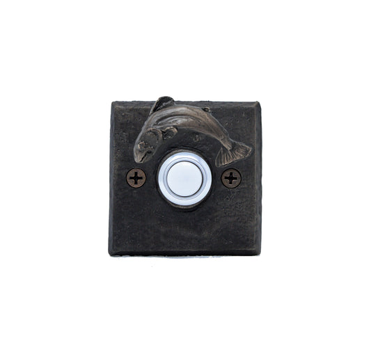 Square doorbell with trout - solid bronze
