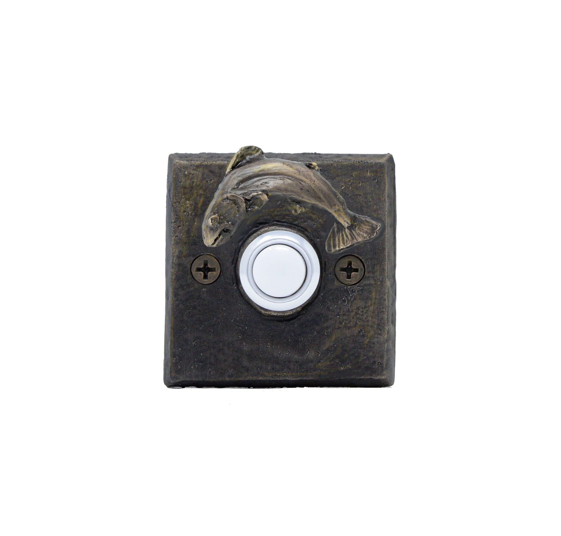 Square doorbell with trout - solid bronze