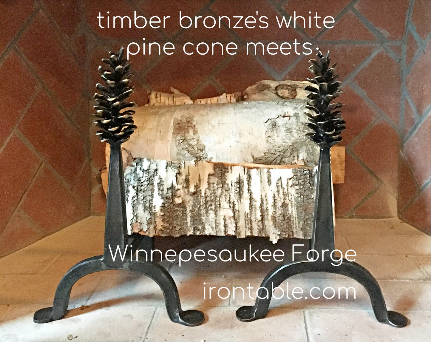 Timber Bronze White Pine Cone Finials on Log Holder